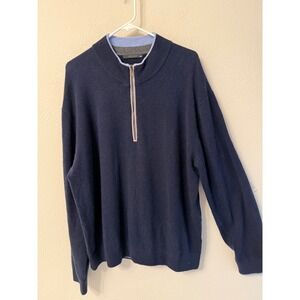 Greyson Mens XXL Navy Blue Wool Cashmere Blend Quarter Zip Sweater Mock Neck